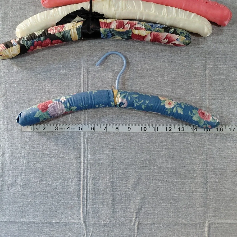 Vtg Padded Clothes Hangers Set of 4 Floral & Satin Lingerie Sweaters